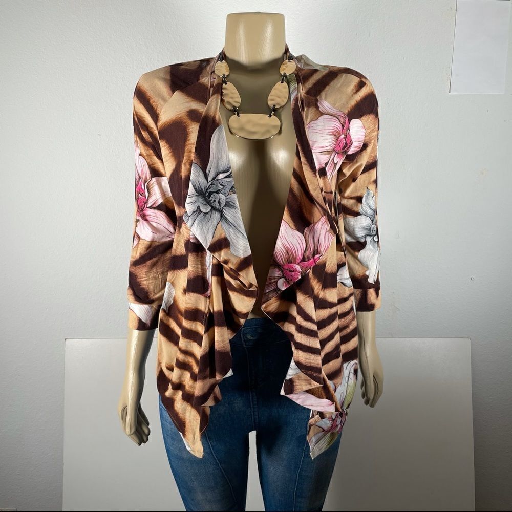 NWT MILANO Cascade Floral Beige Brown Open Front